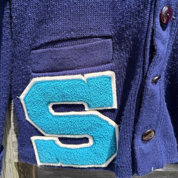 Vintage College Letterman Cardigan Blue Sweater Tennessee American Size Medium - Picture 5 of 7